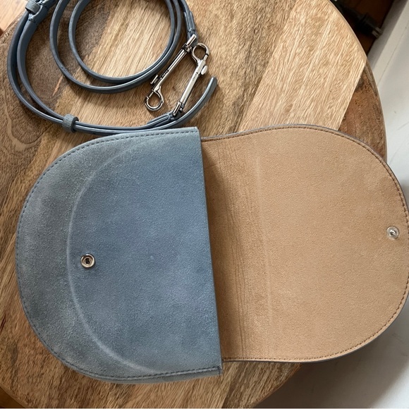 Theory Whitney Light Blue Suede Bracelet Crossbody Bag with Silver Hardware - Picture 5 of 7